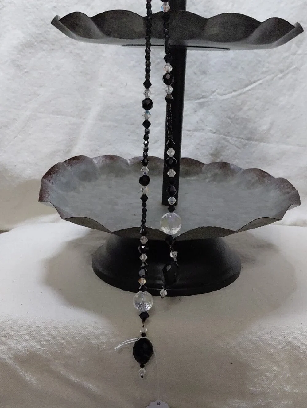 Handcrafted Black Crystal Lariat Necklace